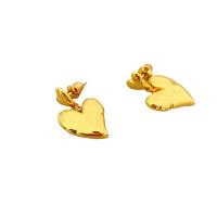 Boucles d'oreilles pendantes en laiton, coeur, Plaqué d'or 18K, pour femme, protéger l'environnement, sans nickel, plomb et cadmium, 13.90x22mm, Vendu par paire
