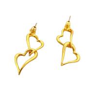 Brass Drop Earring, Heart, 18K gold plated, for woman & hollow, nickel, lead & cadmium free, 33mm, Sold By Pair