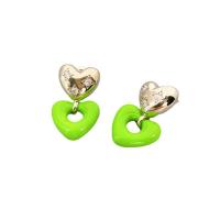 Brass Drop Earring Heart silver color plated for woman & enamel & with rhinestone & hollow green nickel lead & cadmium free Sold By Pair