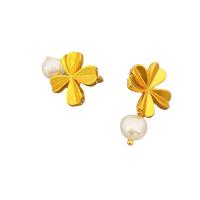 Freshwater Pearl Earrings Brass with Freshwater Pearl 18K gold plated for woman white nickel lead & cadmium free Sold By Pair