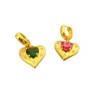Boucles d'oreilles pendantes en laiton, coeur, Plaqué d'or 18K, pour femme & avec strass, plus de couleurs à choisir, protéger l'environnement, sans nickel, plomb et cadmium, 17.30x29.50mm, Vendu par paire