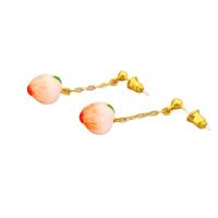 Brass Drop Earring, Peach, 18K gold plated, for woman & enamel, pink, nickel, lead & cadmium free, 10x31mm, Sold By Pair