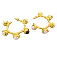 Brass Stud Earring with Black Agate & Crystal & Plastic Pearl 18K gold plated for woman nickel lead & cadmium free 39.50mm Sold By Pair