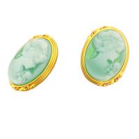 Resin Earring Brass with Resin Oval 18K gold plated & for woman nickel lead & cadmium free Sold By Pair