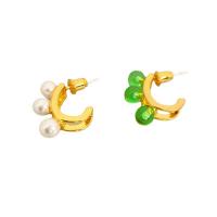 Brass Stud Earring with Crystal & Plastic Pearl 18K gold plated for woman nickel lead & cadmium free Sold By Pair
