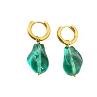Brass Drop Earring, with Lampwork, 18K gold plated, for woman, green, nickel, lead & cadmium free, 12x20mm, Sold By Pair
