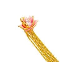 Fashion Fringe Earrings Brass Flower 18K gold plated for woman & enamel & with rhinestone pink nickel lead & cadmium free Sold By Pair