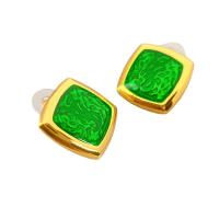 Brass Stud Earring, Square, 18K gold plated, for woman & enamel, green, nickel, lead & cadmium free, 21mm, Sold By Pair