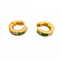 Brass Huggie Hoop Earring Donut 18K gold plated for woman & with rhinestone nickel lead & cadmium free Sold By Pair