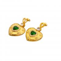 Brass Drop Earring Heart 18K gold plated for woman & with rhinestone nickel lead & cadmium free Sold By Pair