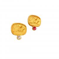 Brass Stud Earring Square 18K gold plated for woman & with rhinestone nickel lead & cadmium free Sold By Pair