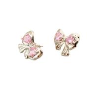 Brass Stud Earring Bowknot silver color plated for woman & with rhinestone nickel lead & cadmium free Sold By Pair