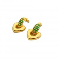 Brass Drop Earring Heart 18K gold plated for woman & with rhinestone & hollow nickel lead & cadmium free Sold By Pair