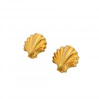 Brass Stud Earring Shell plated for woman & with rhinestone nickel lead & cadmium free Sold By Pair
