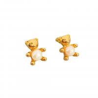 Brass Stud Earring with Plastic Pearl Bear 18K gold plated for woman white nickel lead & cadmium free Sold By Pair