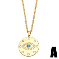 Brass Necklace with 2 extender chain Evil Eye 18K gold plated & micro pave cubic zirconia & for woman nickel lead & cadmium free Length 17.7 Inch Sold By PC