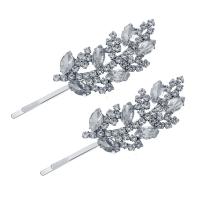 Hair Slide Zinc Alloy silver color plated & for woman & with rhinestone silver color nickel lead & cadmium free Sold By Pair