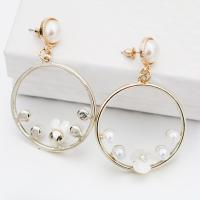 Shell Earrings Zinc Alloy with Shell & Plastic Pearl gold color plated for woman golden nickel lead & cadmium free Sold By Pair