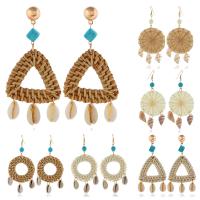 Shell Earrings Rattan with turquoise & Shell & Zinc Alloy gold color plated & for woman Sold By Pair
