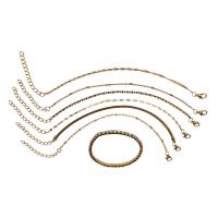 Pulsera de Aleación de Zinc, con Perlas plásticas, chapado en color dorado, diferentes estilos para la opción & para mujer & con diamantes de imitación, dorado, libre de níquel, plomo & cadmio, 7PCs/Set, Vendido por Set