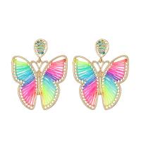 Zinc Alloy Drop Earrings with Polyester Butterfly gold color plated for woman nickel lead & cadmium free Sold By Pair