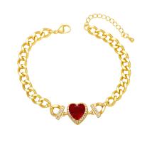 Cubic Zirconia Micro Pave Brass Bracelet with 2 extender chain Heart 18K gold plated micro pave cubic zirconia & for woman nickel lead & cadmium free Length 6.5 Inch Sold By PC
