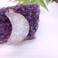 Ice Quartz Agate Pendant with Brass Moon gold color plated druzy style & DIY white Sold By PC