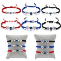 Evil Eye Jewelry Bracelet Polyester Cord with Glass Beads & Zinc Alloy silver color plated Unisex & adjustable Length 16-28 cm Sold By PC