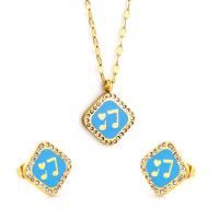 Fashion Stainless Steel Jewelry Sets Stud Earring & necklace 304 Stainless Steel with 1.97inch extender chain Vacuum Ion Plating 2 pieces & for woman & with rhinestone golden 16mm 13mm Length Approx 17.72 Inch Sold By Set