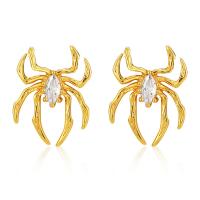 Brass Stud Earring Spider 18K gold plated fashion jewelry & for woman & with cubic zirconia golden nickel lead & cadmium free Sold By Pair