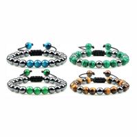 Gemstone Bracelets, Tiger Eye, with Polyester Cord & Malachite & Hematite, Round, handmade, fashion jewelry & Unisex & adjustable, more colors for choice, Length:18-28 cm, Sold By PC