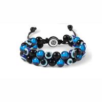 Evil Eye Jewelry Bracelet Gemstone with Polyester Cord Round handmade Double Layer & fashion jewelry & Unisex & adjustable Length 18-28 cm Sold By PC