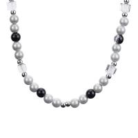 Plastic Pearl Necklace, ABS Plastic Pearl, with Glass Beads & Titanium Steel, with 10cm extender chain, polished, fashion jewelry & Unisex, Length:41 cm, Sold By PC
