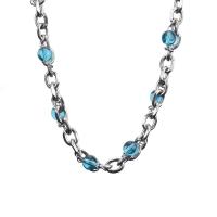 Colar de aço titânio, Partículas de aço, with Contas de vidro, with 10cm extender chain, polido, joias de moda & unissex, azul, comprimento 50 cm, vendido por PC