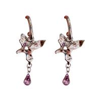 Zinc Alloy Drop Earrings with Glass Rhinestone Butterfly silver color plated fashion jewelry & for woman silver color nickel lead & cadmium free Sold By Pair