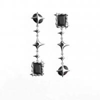 Tibetan Style Drop Earrings, with Glass Rhinestone, silver color plated, fashion jewelry & for woman, black, nickel, lead & cadmium free, 50mm, Sold By Pair