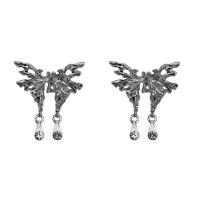 Tibetan Style Drop Earrings, Butterfly, silver color plated, fashion jewelry & for woman, silver color, nickel, lead & cadmium free, 25x33mm, Sold By Pair