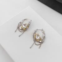 Zinc Alloy Stud Earring plated fashion jewelry & for woman & with rhinestone silver color nickel lead & cadmium free Sold By Pair