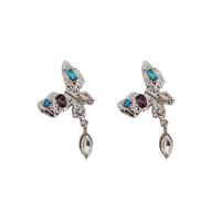 Zinc Alloy Stud Earring with Glass Rhinestone Butterfly silver color plated fashion jewelry & for woman multi-colored nickel lead & cadmium free Sold By Pair