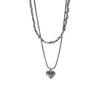 Multi Layer Necklace, Titanium Steel, with 5cm extender chain, Heart, Vacuum Ion Plating, Double Layer & fashion jewelry & for woman, silver color, Length:39 cm, 44 cm, Sold By PC