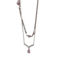 Multi Layer Necklace Zinc Alloy with Glass Rhinestone with 5cm extender chain Heart silver color plated Double Layer & fashion jewelry & for woman silver color nickel lead & cadmium free Length 36.5 cm 43 cm Sold By PC