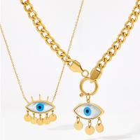 Evil Eye Jewelry Necklace Titanium Steel with Shell Vacuum Ion Plating & for woman & enamel 480mm Sold By PC