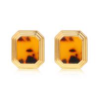 Acrylic Jewelry Earring, Brass, with Acrylic, Square, gold color plated, fashion jewelry & for woman, gold, 22x19mm, Sold By Pair