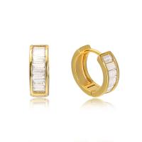 Brass Huggie Hoop Earring, gold color plated, micro pave cubic zirconia & for woman, gold, 15mm, Sold By Pair