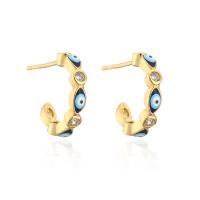 Evil Eye Earrings Brass 18K gold plated micro pave cubic zirconia & for woman & enamel Sold By Pair