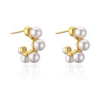 Brass Stud Earring with Plastic Pearl 18K gold plated for woman Sold By Pair