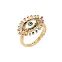 Evil Eye Jewelry Finger Ring Brass 18K gold plated Adjustable & micro pave cubic zirconia & for woman 17-19mm Sold By PC