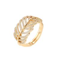Cúbicos Circonia Micro Pave anillo de latón, metal, Hoja, 18K chapado en oro, Ajustable & micro arcilla de zirconia cúbica & para mujer, 17-19mm, Vendido por UD