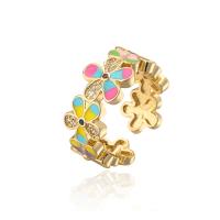 Cubic Zirconia Micro Pave Brass Ring 18K gold plated Adjustable & micro pave cubic zirconia & for woman & enamel 18mm Sold By PC