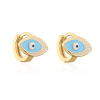Evil Eye Earrings, Brass, 18K gold plated, for woman & enamel, more colors for choice, 12x10mm, Sold By Pair